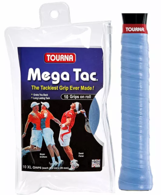 Tourna MEGA TAC 10 Pack Tennis Badminton XL Overgrip - BLUE - The Tackiest Grip