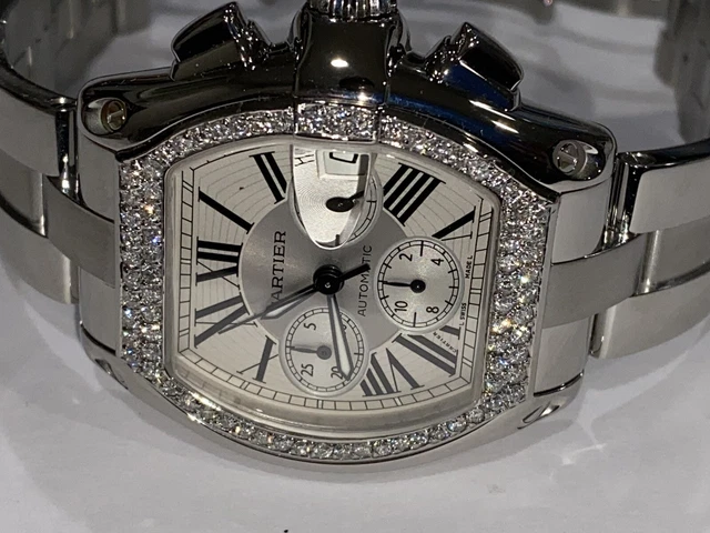 Mens Cartier Roadster XL Chronograph Stainless Steel Automatic Diamond Watch Mens Cartier Roadster XL Chronograph Stainless Steel Automatic Diamond Watch