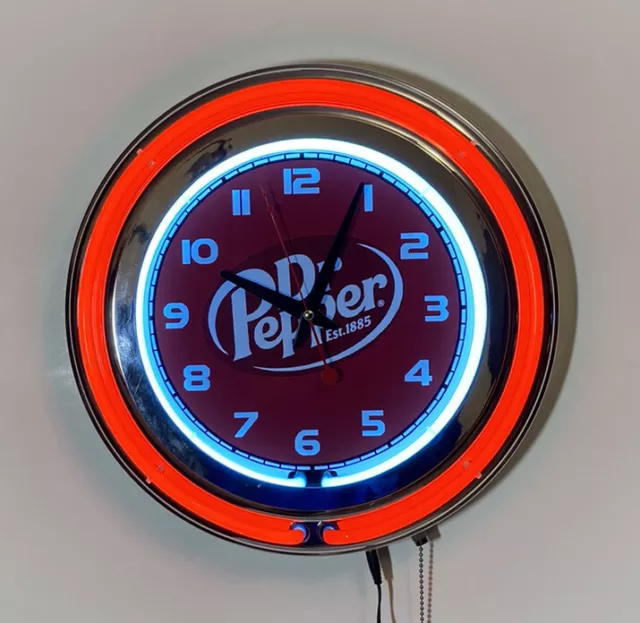 Dr Pepper logo neon wall clock