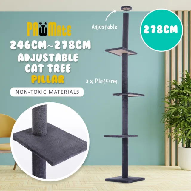 Cat Tree Scratching Post Scratcher Adjustable Floor to Ceiling Condo Tower 278cm