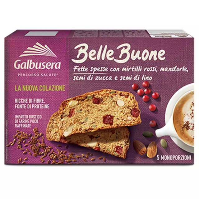 Galbusera Fette Biscottate Bellebuone 200 Gr Mirtilli Rossi,Mandorle, Semi Lino