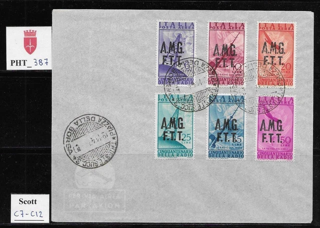 PHT_387. TRIESTE FTT. 1947 FDC w. CINQUANT. RADIO air mail set. Scott C7-C12.