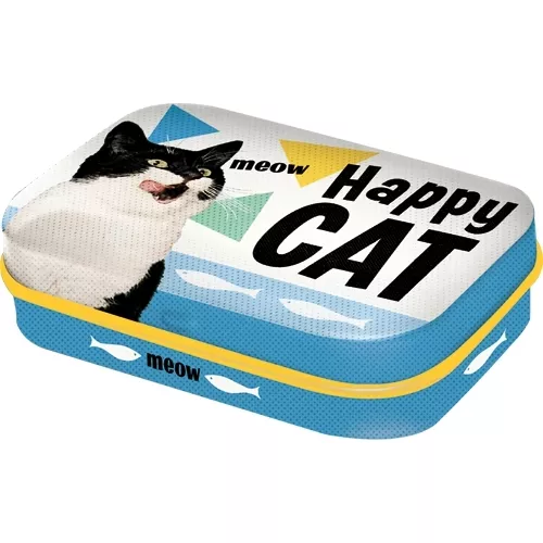 NOSTALGIE ► Pillendose HAPPY CAT mit Pfefferminzdragees NEU OVP