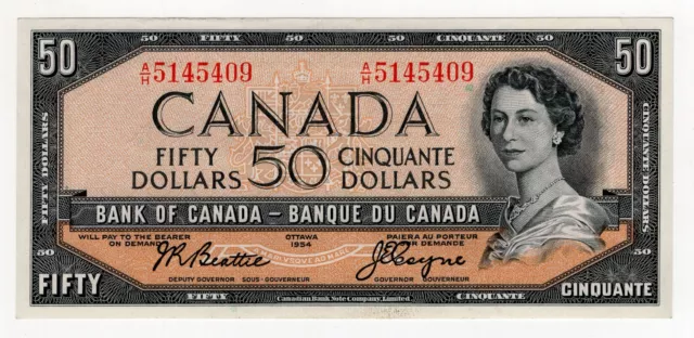 1954 Bank Of Canada Fifty 50 Dollar Bank Note Ah 5145409 Nice Bill