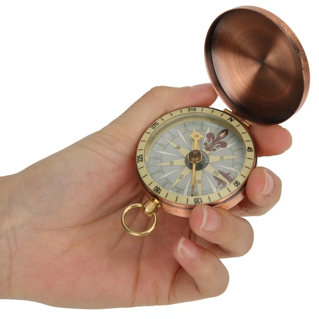 Brass Pocket Compass Vintage Retro Portable Engraved Nautical Compass