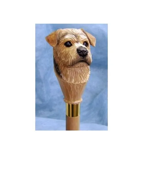 Hand Carved Norfolk Terrier Dog Handle Wooden Walking Stick Cane Handmade GIFT