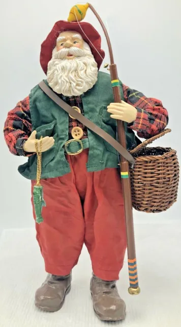 Fishing Santa Claus 12" Figurine Fishing Pole Fish Basket by Terrys Village