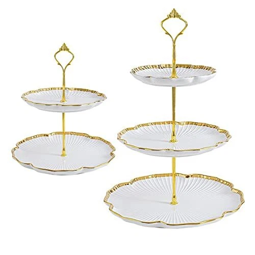 Set of 2 Porcelain Cupcake Stand Ceramic Dessert Stand, White Flower Shaped