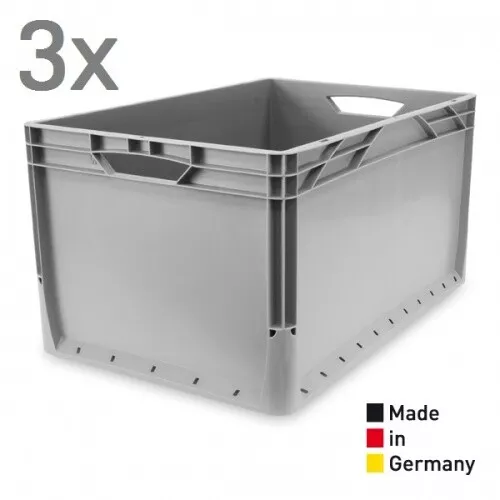 3x Euro Conteneurs Eurobox, Vol. 62 L, Aliments sans Danger, Gastro, 60x40x32