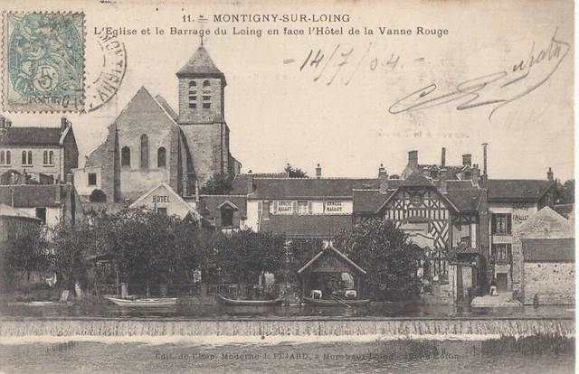 CPA 77 Fontainebleau MONTIGNY/LOING Barrage du LOING Hôtel de la VANNE ROUGE1904