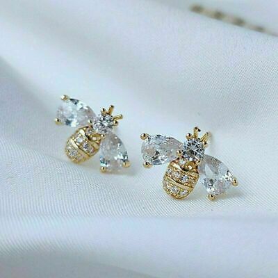 Cute Bee Two Tone Stud Earrings for Women 925 Silver Gifts Jewelry A Pair/set