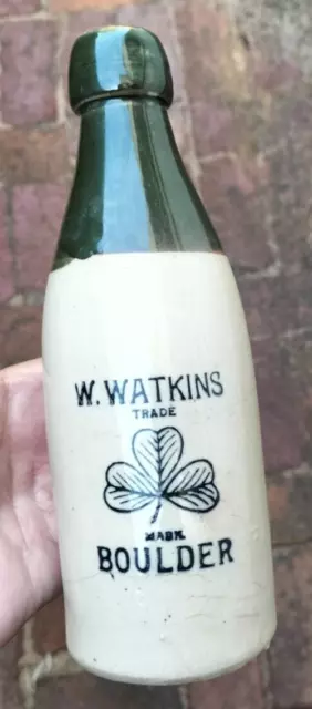 Scarce W Watkins Ginger Beer Bottle Shamrock TM Boulder Western Australia c 1900