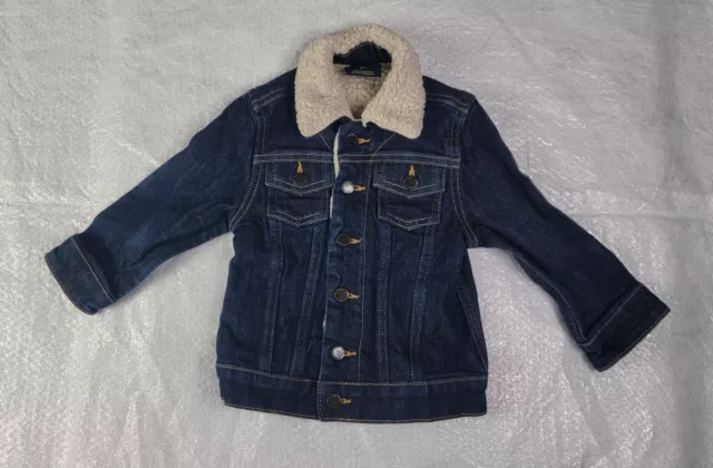 OshKosh Sherpa Denim Jacket Unisex Boys Girls Fur Collar 2T Jean Kids