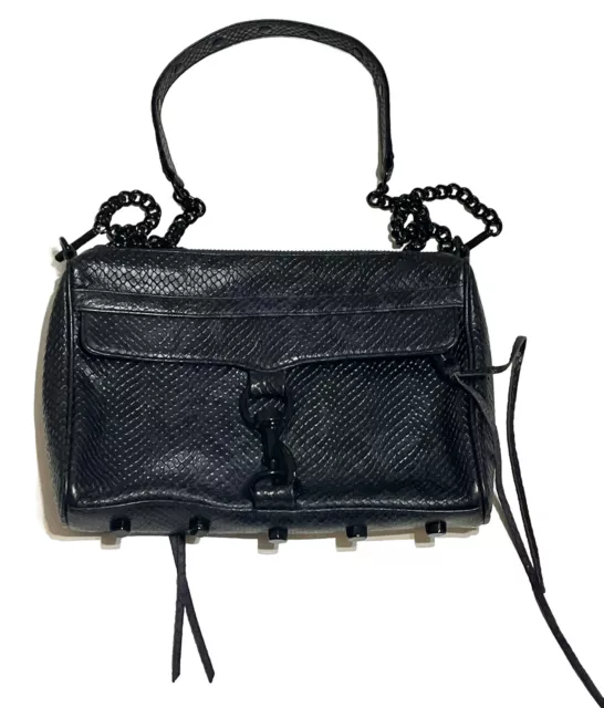 Rebecca Minkoff MAC Snakeskin Print Embossed Leather Chain Crossbody Bag Black