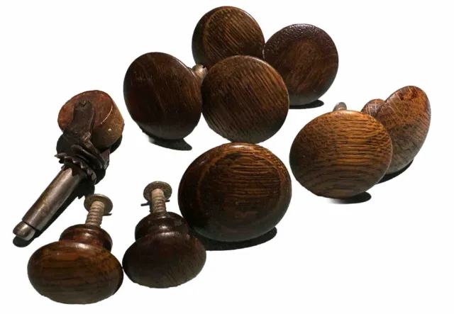 Antique Solid Wood Knobs Lot Of 9 W/ 1 Leg Roller 2” - 1.5”