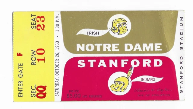 1961 -1969 Stanford University Indians Cardinal Football Ticket Stubs - You Pick