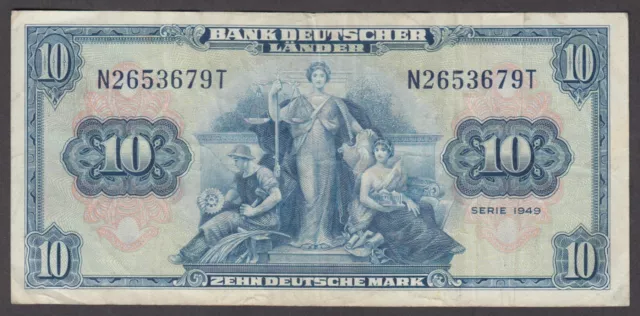 GERMAN FEDERAL REPUBLIC  P.16a-3679  10  DEUTSCHE MARK 1949 BLOCK NT  VERY FINE