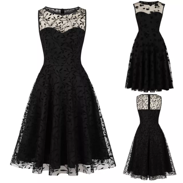 Women Party Rockabilly Cocktail Dress 1950s Gothic Mesh Retro Prom Dresses SIZE