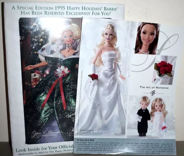 1995 HOLIDAY Barbie & 2005 David's Bridal ETERNAL Barbie Advertising Memorabilia