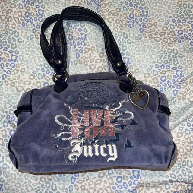 Blue Juicy Couture Purse Satchel Shoulder Bag Handbag Vintage Velour y2k