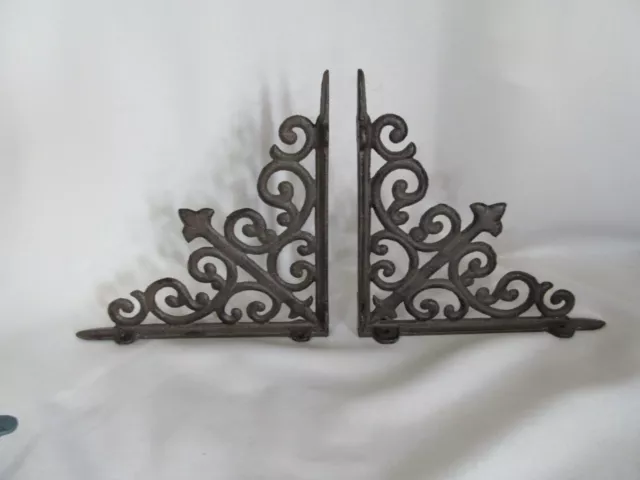 2 New Cast Iron Shelf Brackets -  Art Deco Style- New  8" x 8" Pair