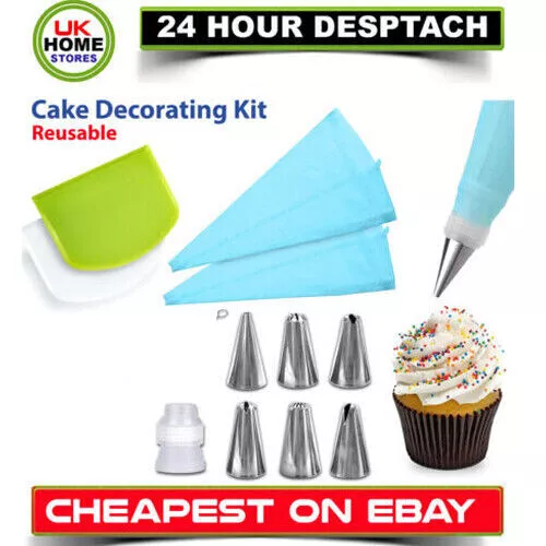 Silicone Bags Icing Piping Cream Pastry Cake Decorating Steel Nozzles 10 Pcs Set