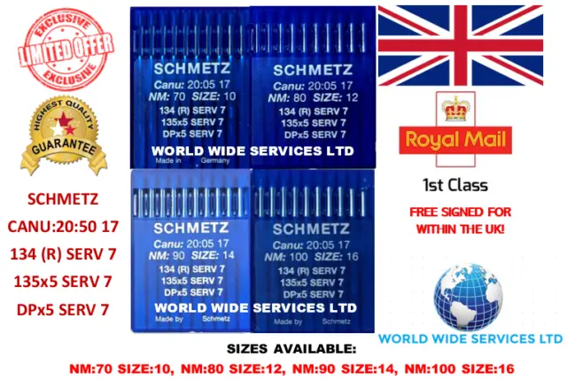 Schmetz Dpx5 134(R) Serv7 135X5 Serv7 Nm70-100 Industrial Sewing Machine Needles