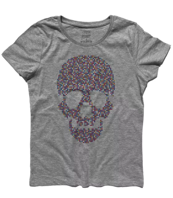 T-shirt donna Skull Pixel teschio grafica risoluzione roba da grafici 2