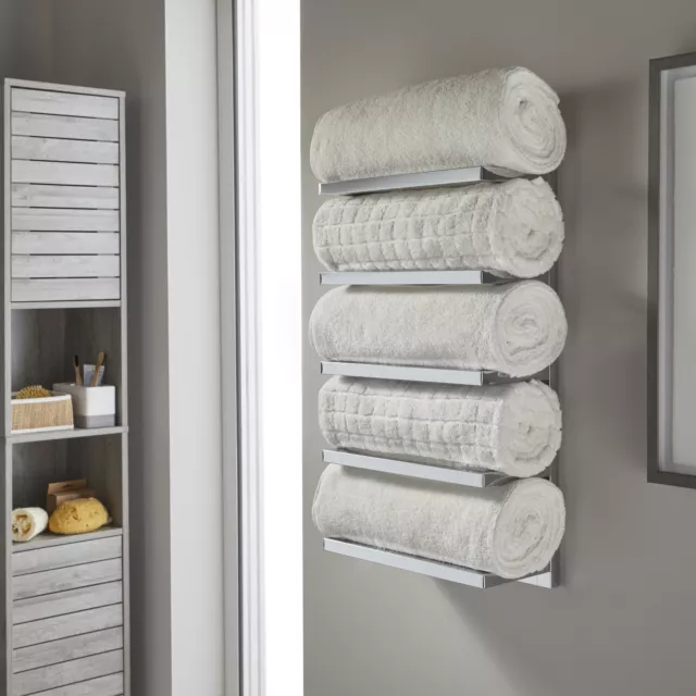 5 Tier Chrome Wall Mounted Towel Holder Storage Rail Rack Bathroom Accessories