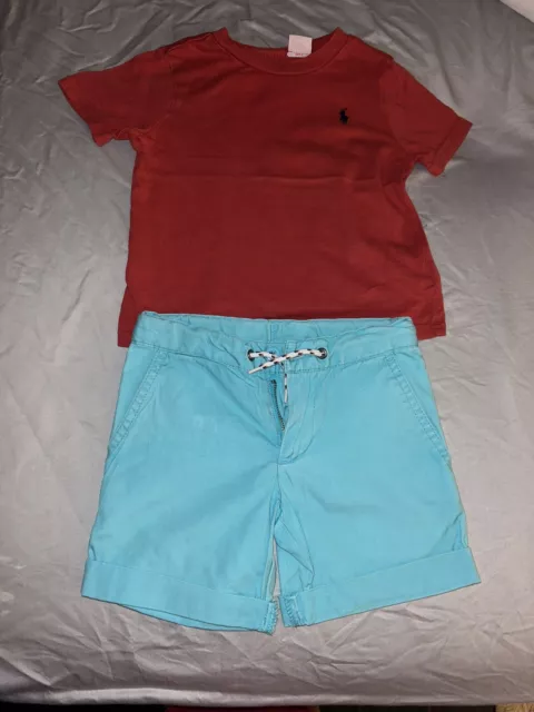 Ralph Lauren Polo Baby boys Red T shirt 18 M & Blue Shorts 2 T Set Cotton Vgc