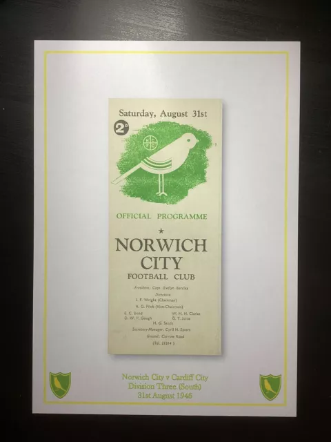 1946-47 Norwich City v Cardiff City Division 3 (South) Programme PRINT