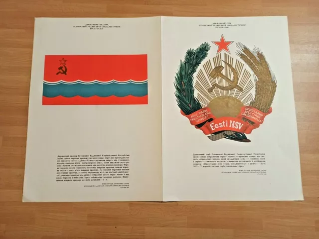 Cartel vintage soviético. Emblema y bandera de la República Soviética de...