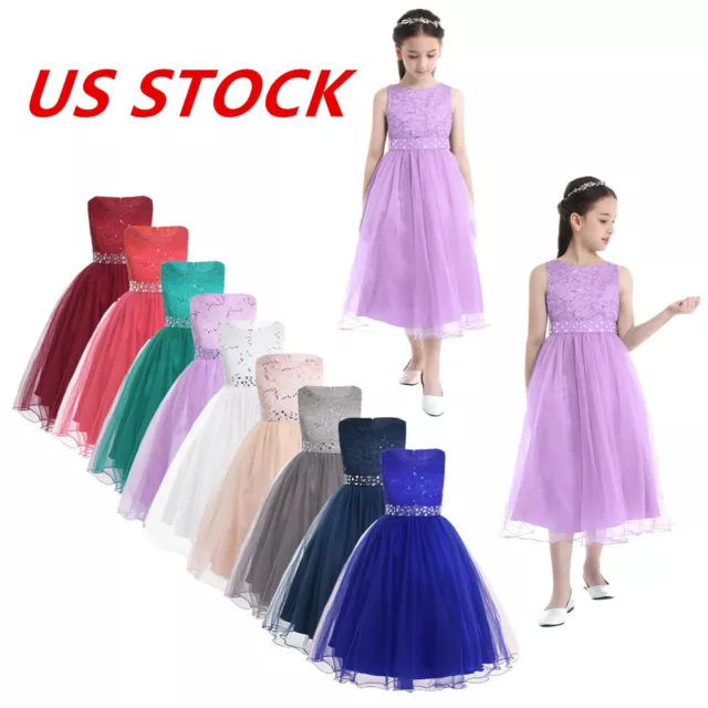 US Kids Flower Girls Dress Party Wedding Pageant Bridesmaid Princess Formal Maxi