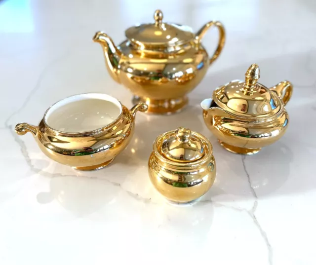 Antique Geo. H. Bowman & Son Salem Ohio Decorated China Gold Tea Set 4pc