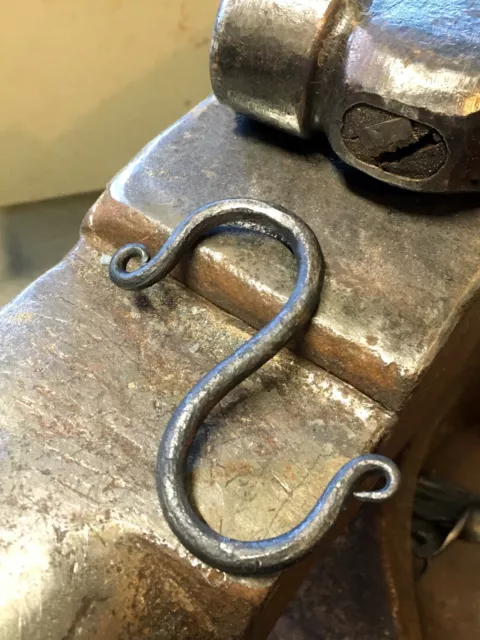 Hand forged S hook 1/4" mild steel blacksmithing Decor.