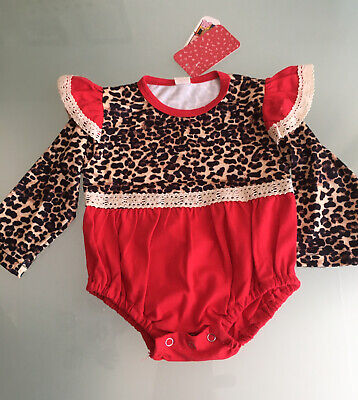 Newborn 0/3 mths Baby Girls Ruffle Leopard Print romper babygrow dress outfit