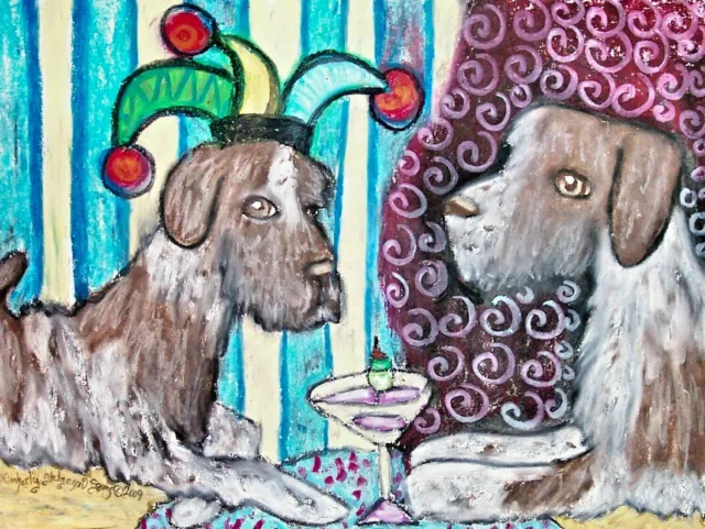 German Wirehaired Pointer Art Print 5x7 Signed Artist KSAMS Vintage Style Dogs