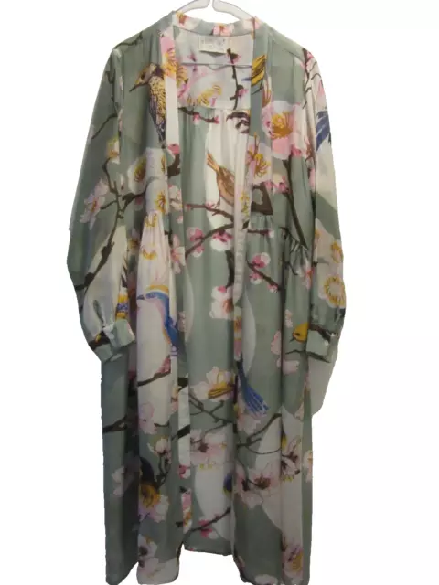 One Hundred Stars duster coat Birds Blossoms print. DEFECTS.