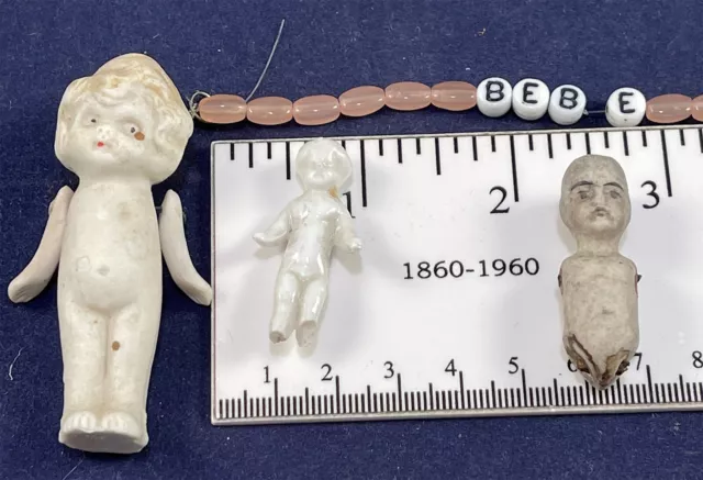 Antique Victorian Frozen Charlotte Tiny Bisque Porcelain Doll Lot 4 Piece Vtg