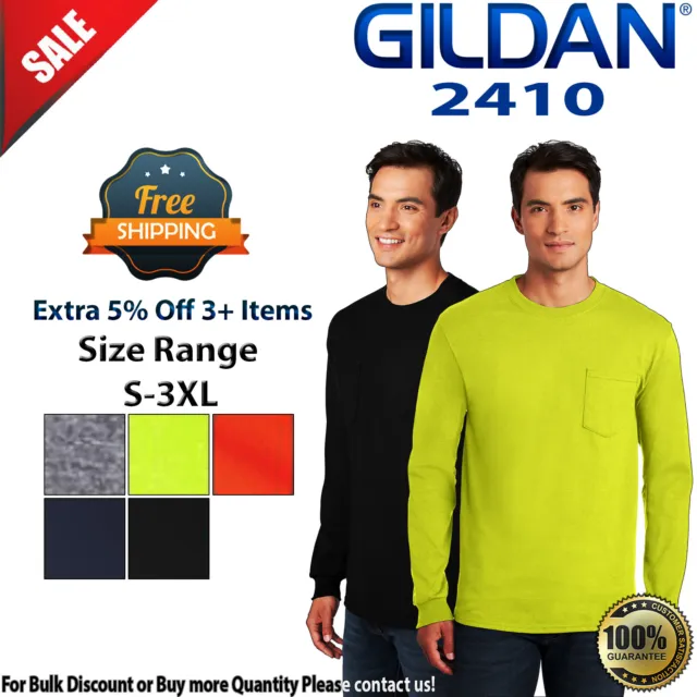 Gildan 2410 Mens Long Sleeve Ultra Cotton Crew Neck Stylish T-Shirt With Pocket