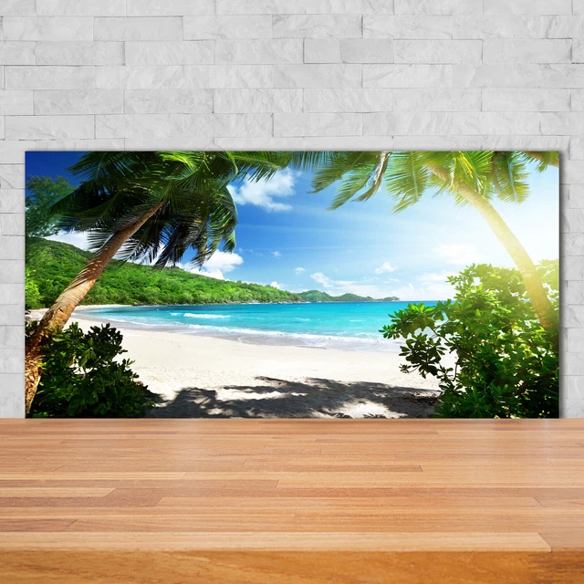 Moderno Protector Contra Salpicaduras de Vidrio 140x70 Playa de Seychelles