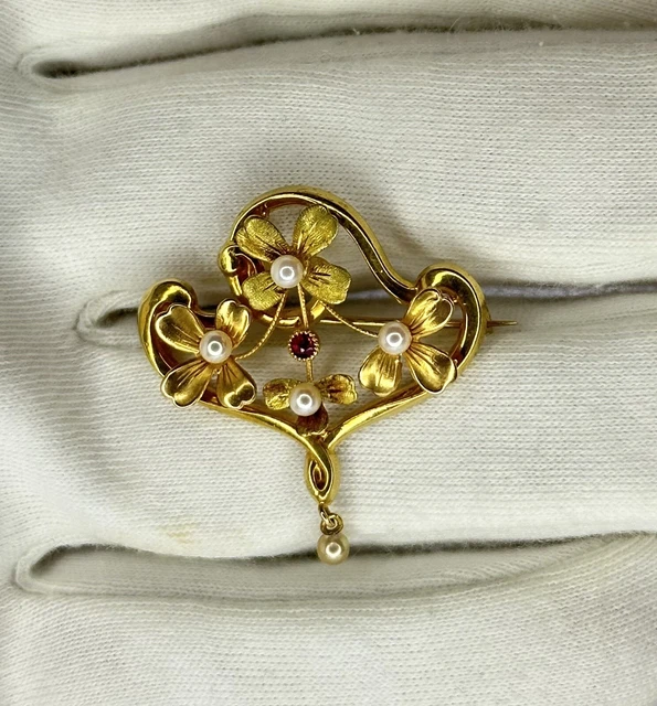 Broche Or Jaune 18K Argent Diamants Napoléon III - Occasion Très Bon état