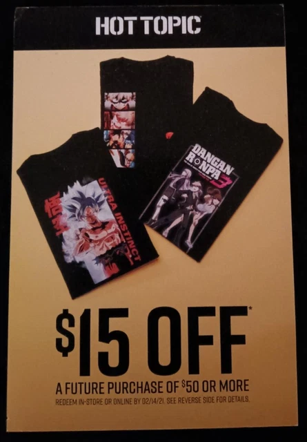 Hot Topic 2021 Promotional Coupon Postcard - Dragon Ball Z DBZ / Danganronpa