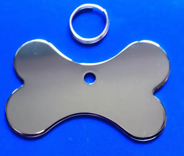 Dog ID Tag Quality Chrome Bone PET Tags Reflective Mirror Finish ENGRAVED FREE