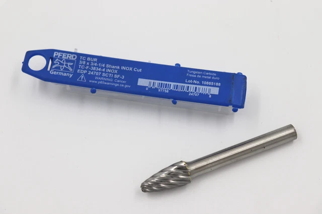 PFERD 24707 Carbide Bur - Tree Shape, INOX Cut 3/8" x 3/4" x 1/4" Shank
