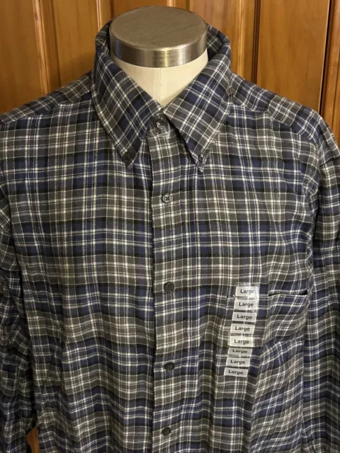 NWT John Ashford Men's Flannel Shirt Blue Gray Plaid Button Down Large