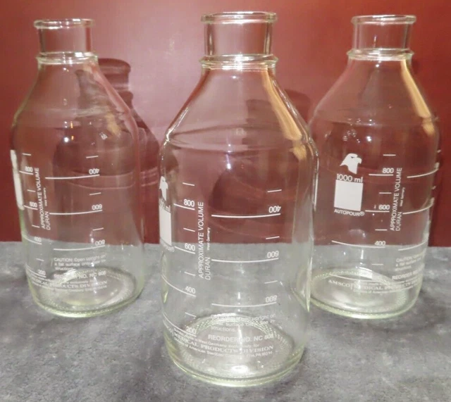 Set of Three (3) AMSCO AUTOPOUR GRADUATED 1000ml GLASS BOTTLEs West Germany