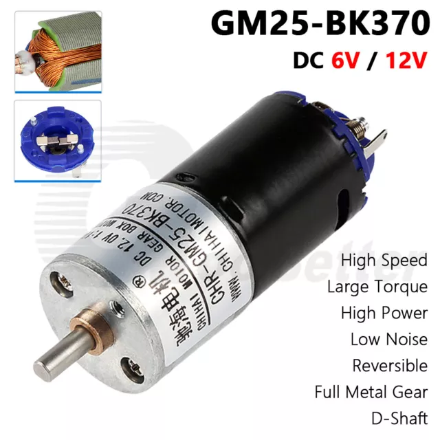 25mm Micro Gearmotor DC 6V 12V Gearbox Motor Large Torque High Speed GM25-BK370