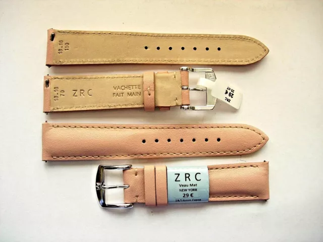 1 Bracelet ZRC 18 mm rose FAIT MAIN strap handmade band racing watch cuir 1Bchro