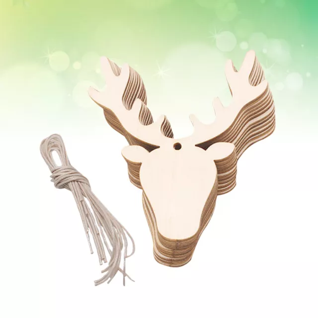 10 Wooden Deer Head DIY Cutouts Christmas Ornaments with Ropes